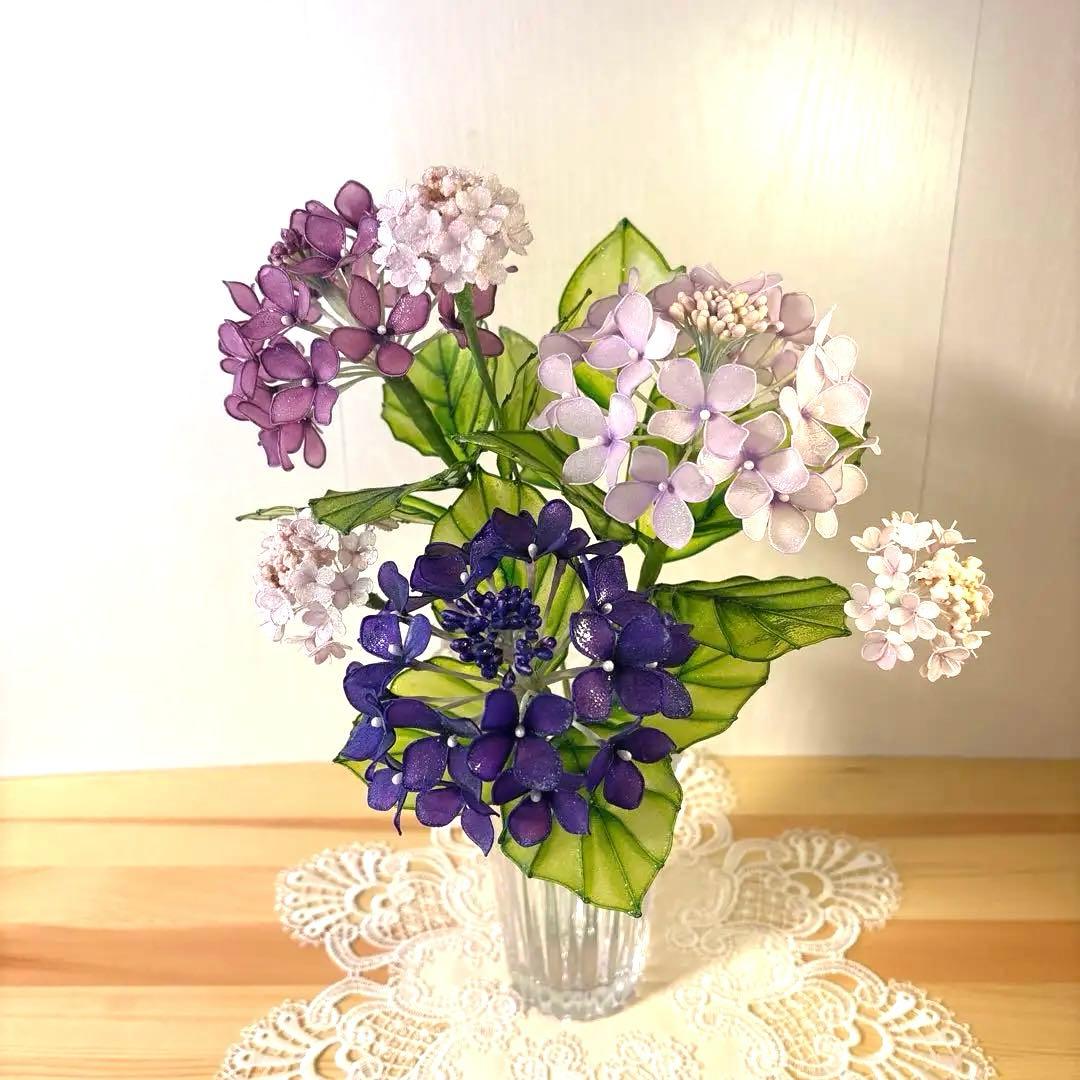 アメリカンフラワー・ディップフラワー・ディップアートの紫陽花のアレンジ