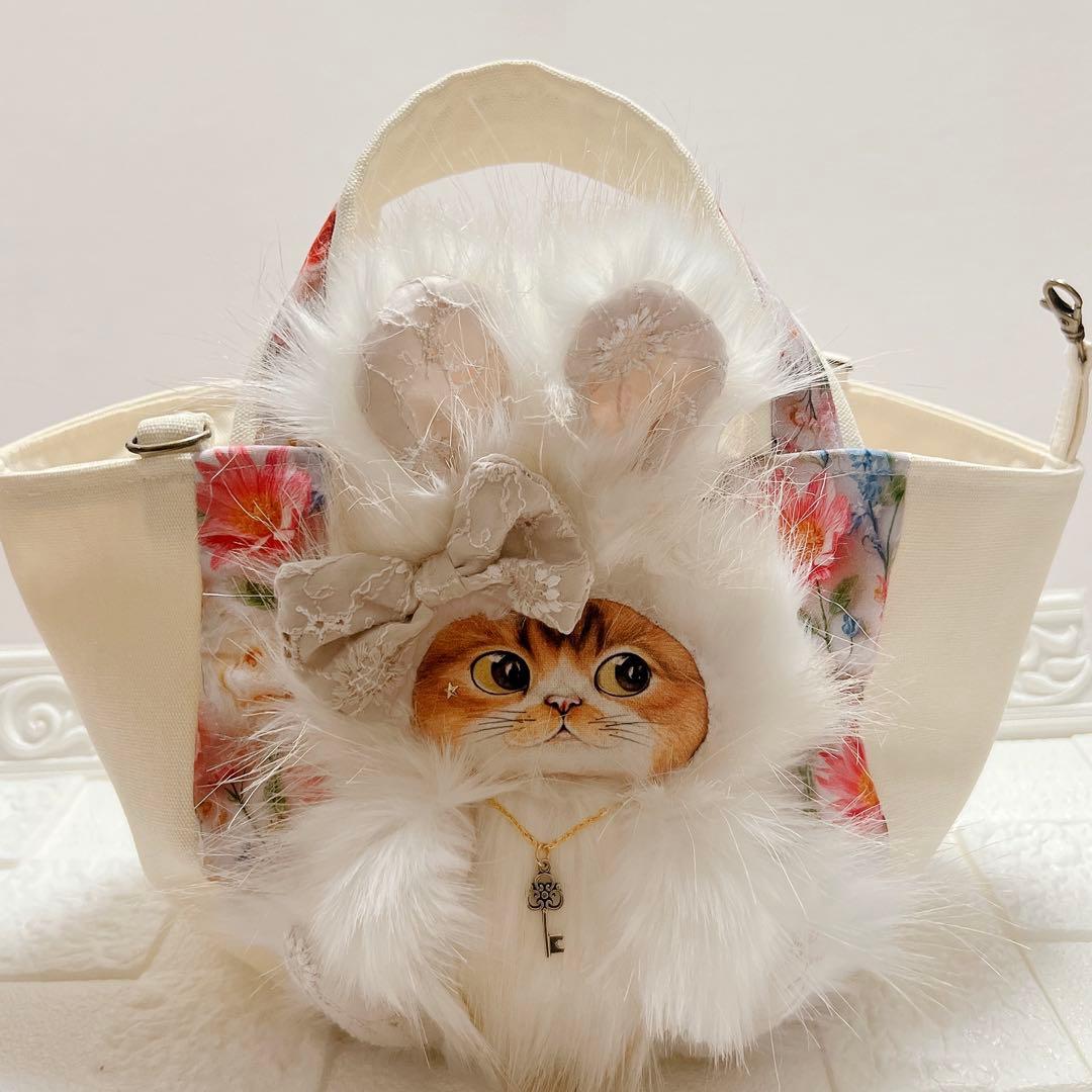 ぽ*む様 コヤンイサムチョン 猫ちゃん トートバッグ 帆布 お花柄