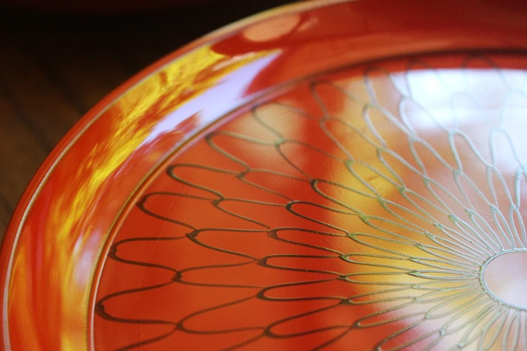 デッドストック！極上朱漆に風情ある網目文の映えるお皿5点（検京漆器菓子皿銘々皿