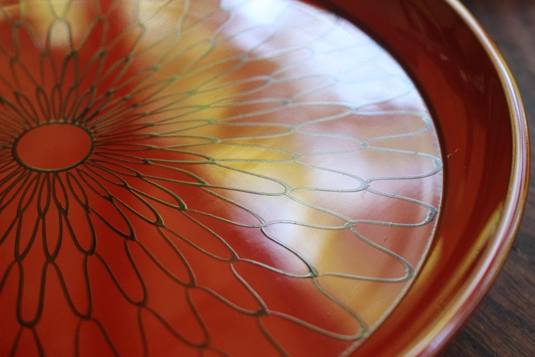 デッドストック！極上朱漆に風情ある網目文の映えるお皿5点（検京漆器菓子皿銘々皿