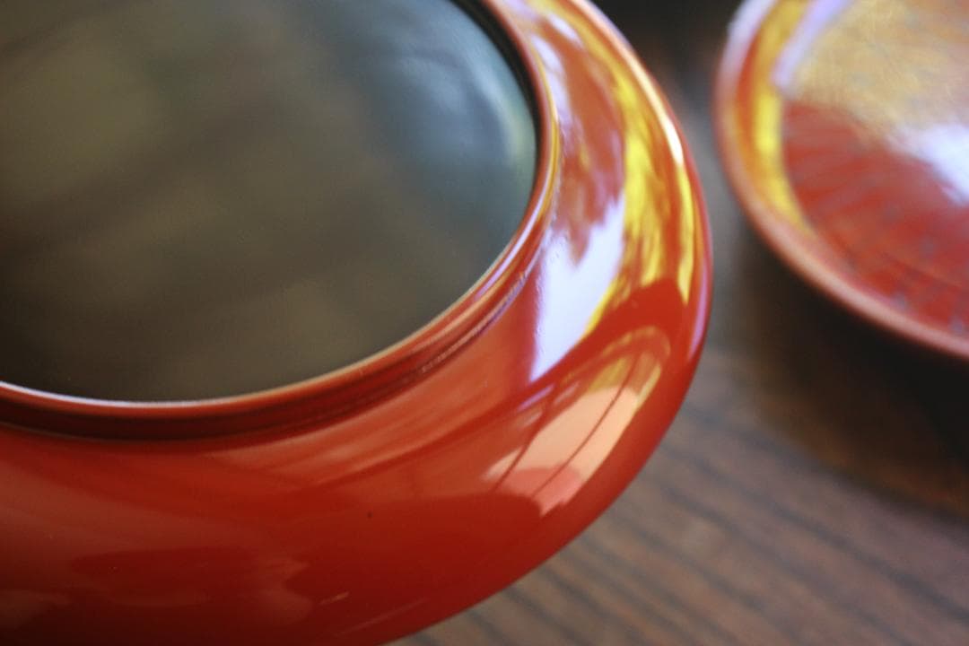 デッドストック！極上朱漆に風情ある網目文の映えるお皿5点（検京漆器菓子皿銘々皿