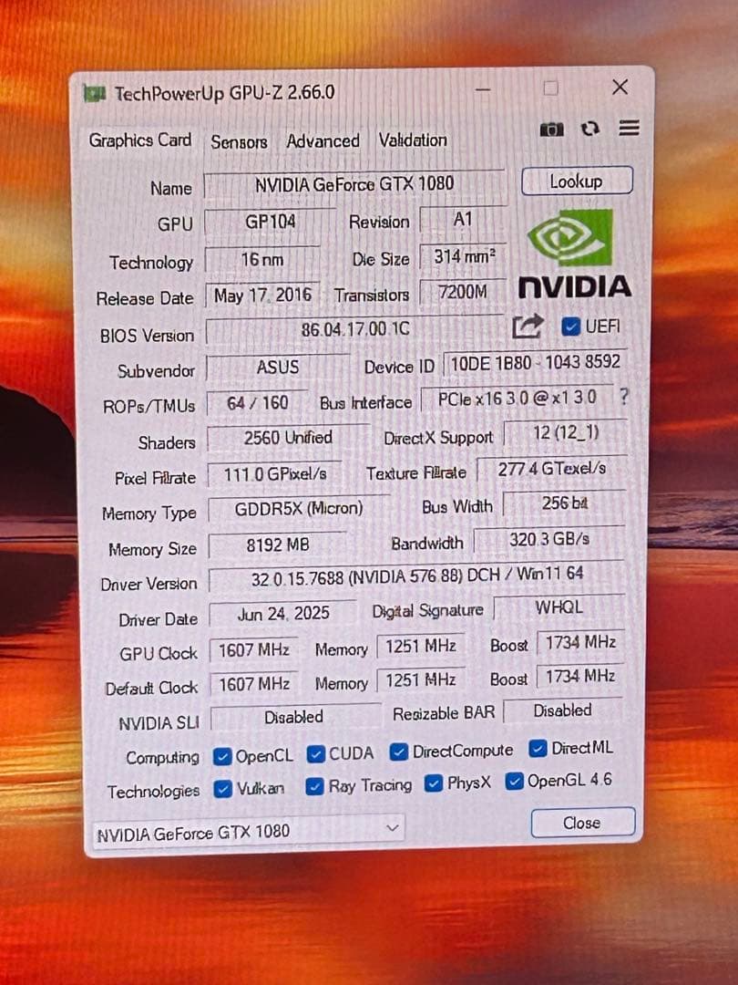 【動作◯】ASUS Strix GTX1080 8G GAMING GDDR5X