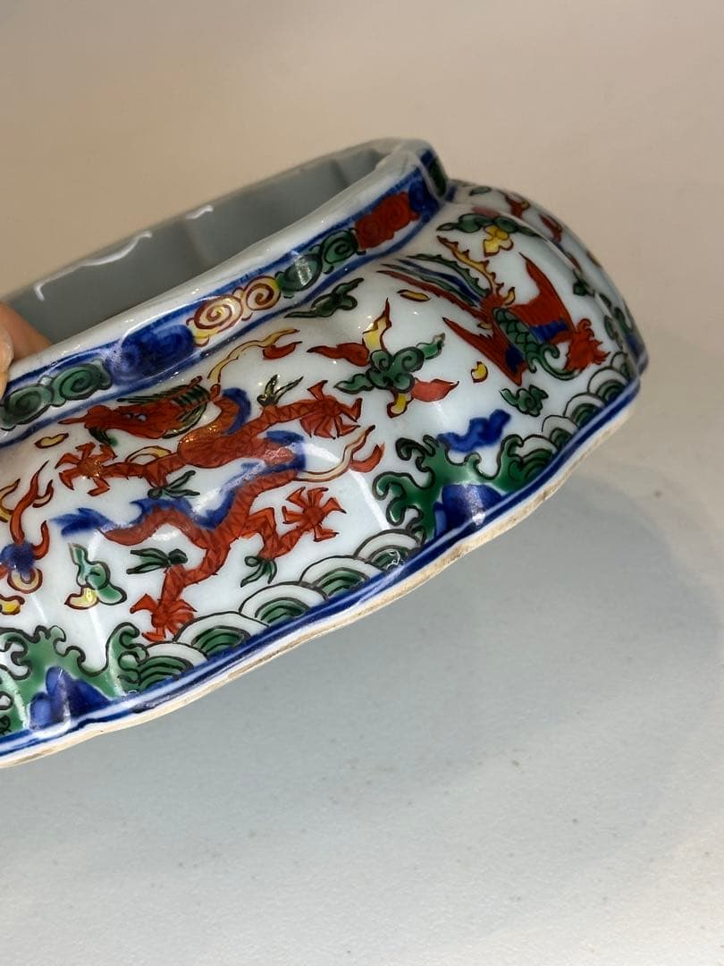 中国 大明嘉靖年製 五彩龍文 筆洗 古陶磁 文房具 骨董品