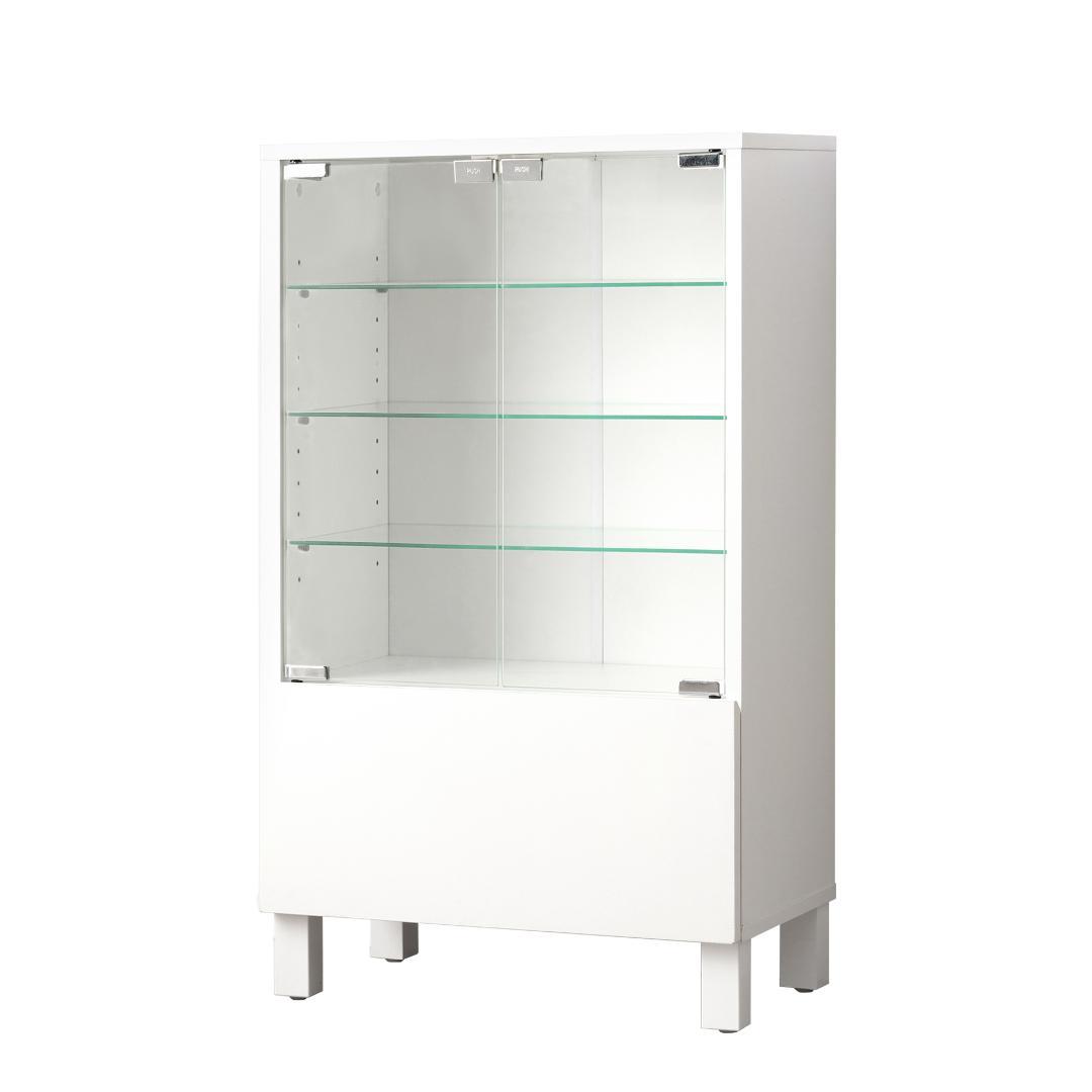 【ホワイト】ガラスケース コレクションケース 高さ調節可 強化ガラス 4段可動棚