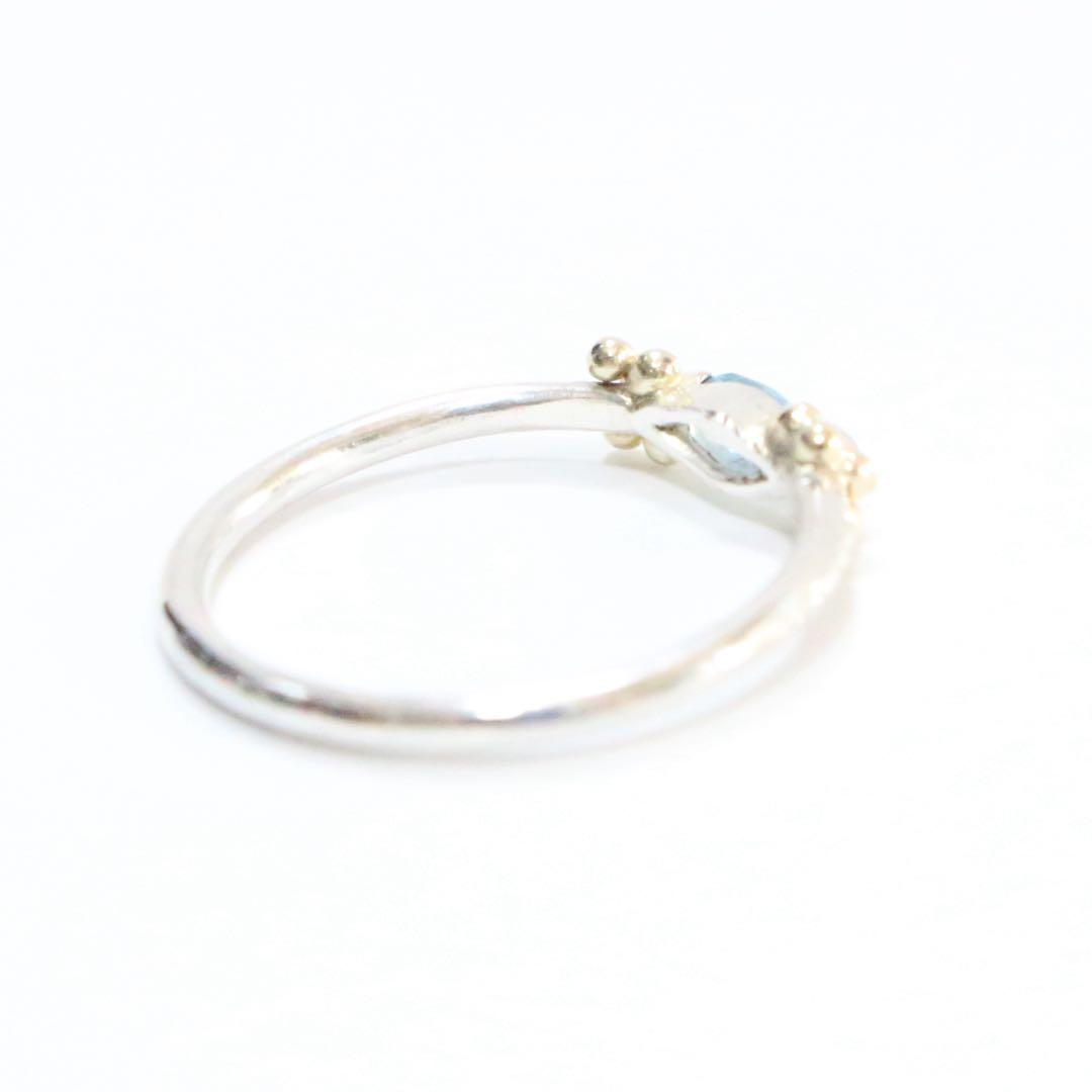 マーキスカットのサンタマリアアクアマリンK10粒々ミル打ちシルバーリング9号