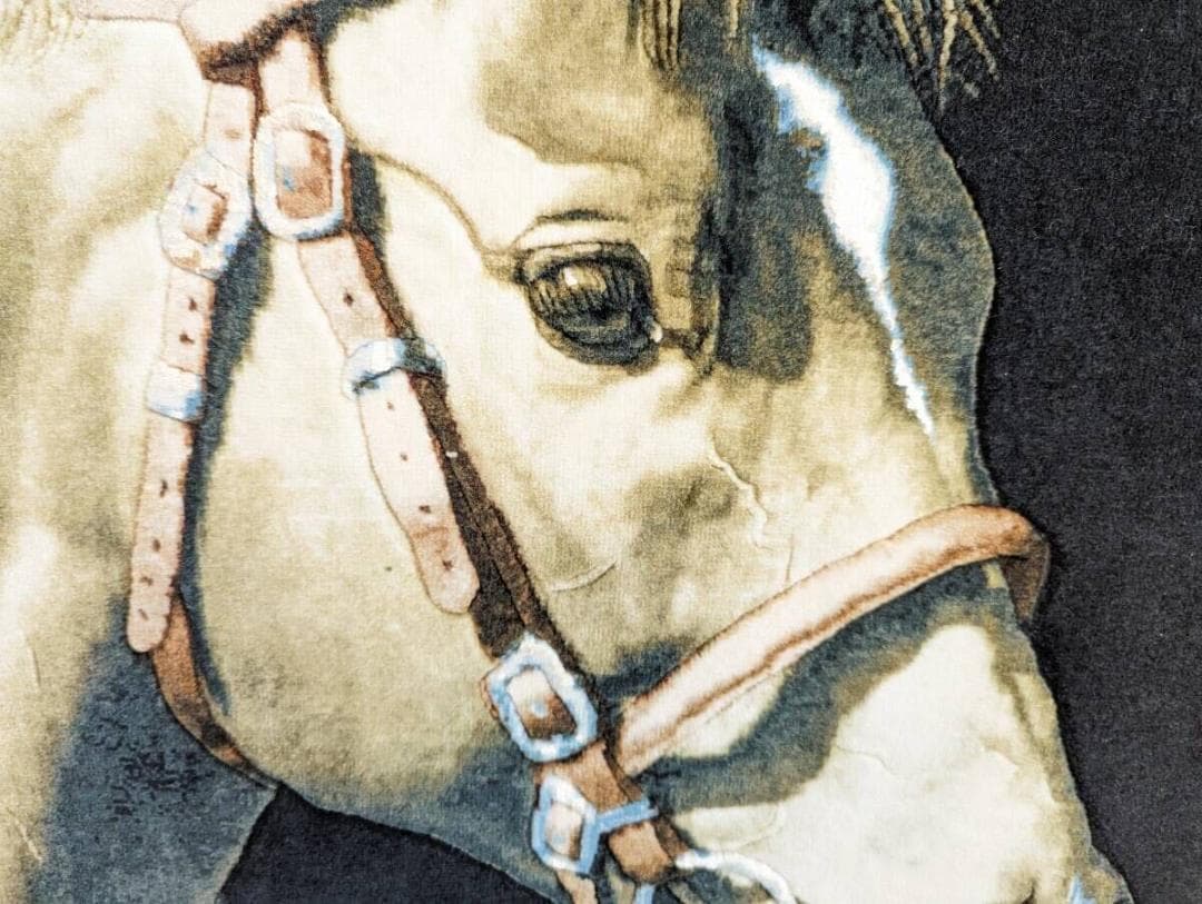 【額入り高級ペルシャ手織り絨毯】タブリーズ産　馬絵　手織り鑑定書有ウール＆シルク