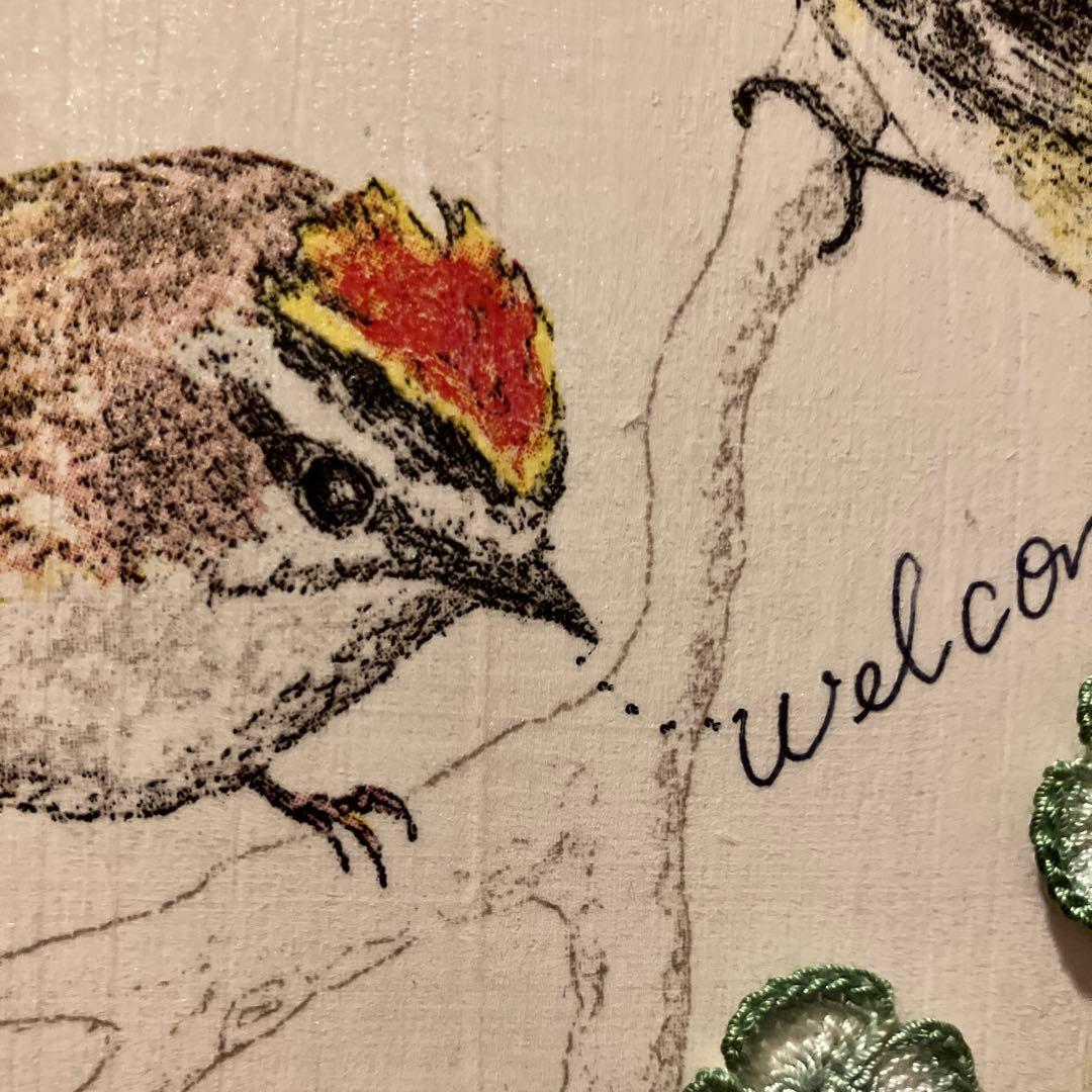 鳥の壁掛けデコパージュ約12㌢四方