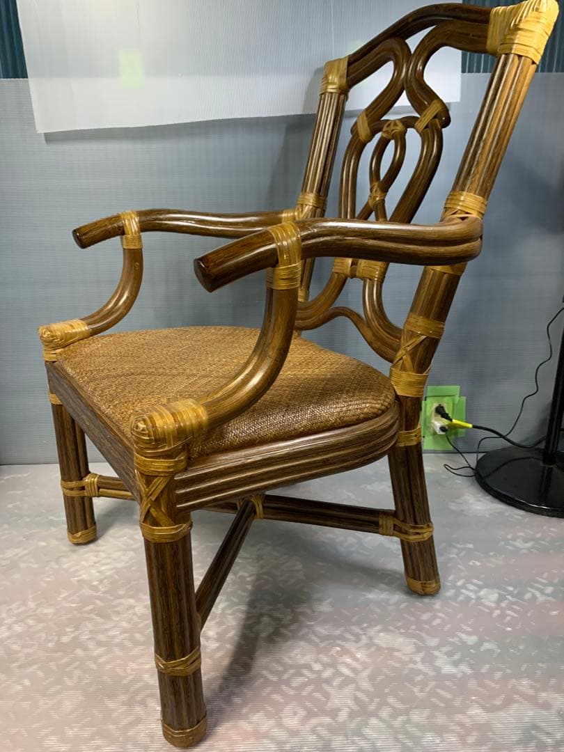 高級 ラタン アームチェア 籐 アジアン エスニック アンティーク ハイバック