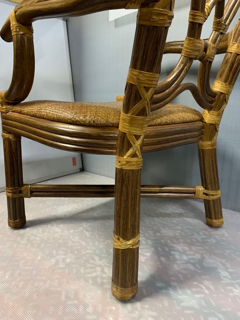 高級 ラタン アームチェア 籐 アジアン エスニック アンティーク ハイバック