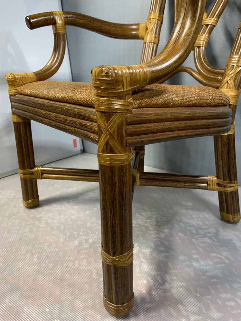 高級 ラタン アームチェア 籐 アジアン エスニック アンティーク ハイバック