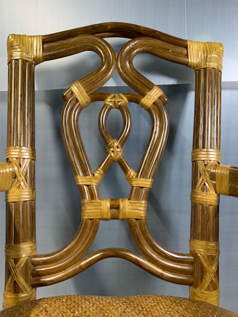 高級 ラタン アームチェア 籐 アジアン エスニック アンティーク ハイバック
