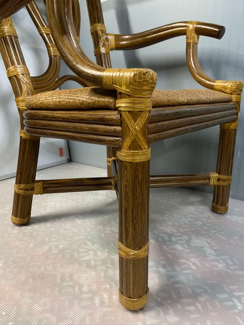 高級 ラタン アームチェア 籐 アジアン エスニック アンティーク ハイバック
