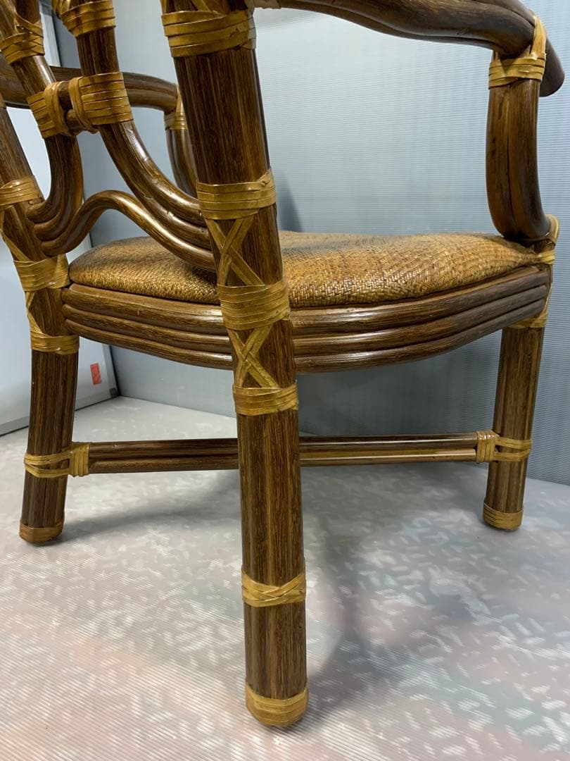 高級 ラタン アームチェア 籐 アジアン エスニック アンティーク ハイバック