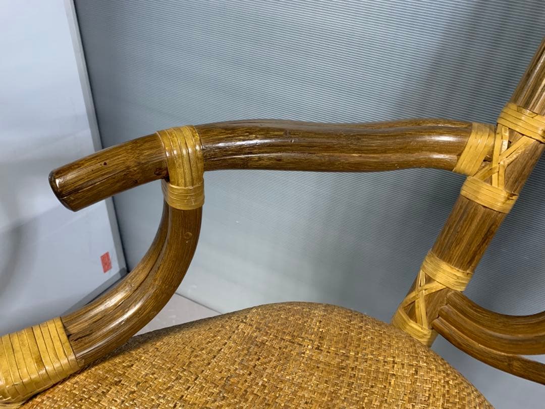 高級 ラタン アームチェア 籐 アジアン エスニック アンティーク ハイバック