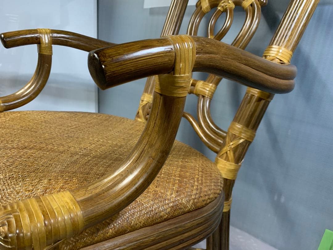 高級 ラタン アームチェア 籐 アジアン エスニック アンティーク ハイバック
