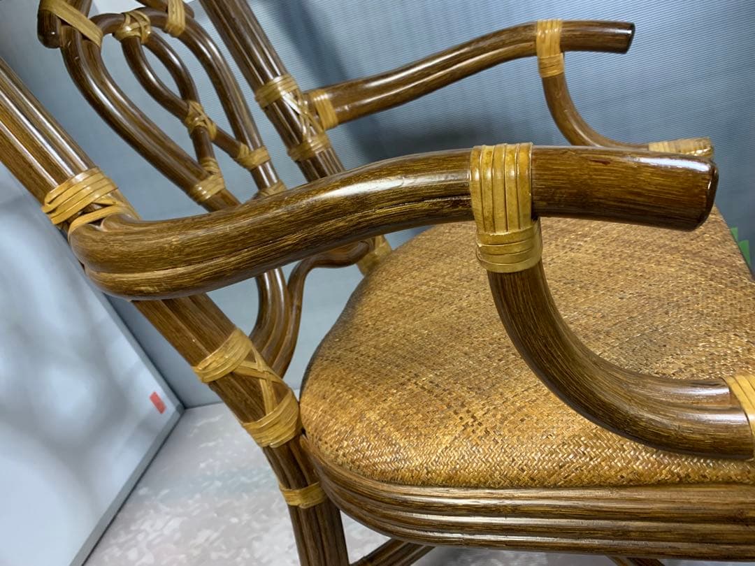 高級 ラタン アームチェア 籐 アジアン エスニック アンティーク ハイバック