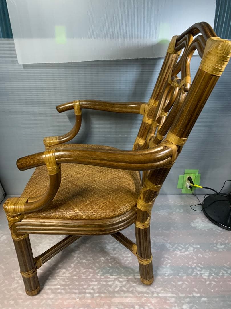 高級 ラタン アームチェア 籐 アジアン エスニック アンティーク ハイバック