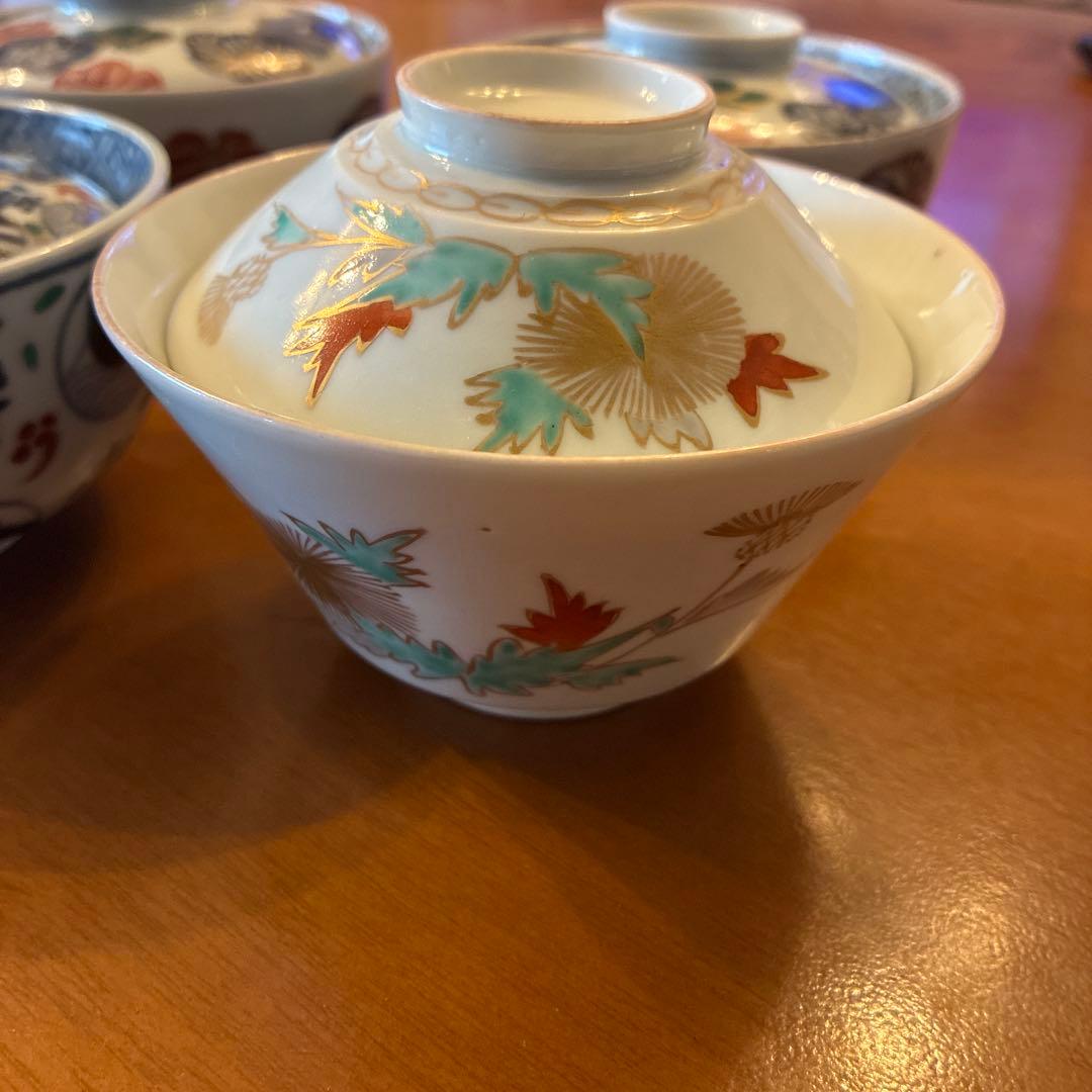 古伊万里　蓋付茶碗　4客