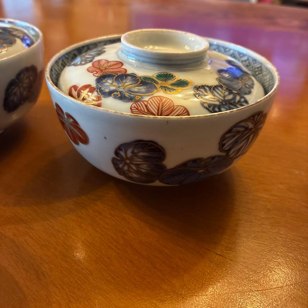 古伊万里　蓋付茶碗　4客