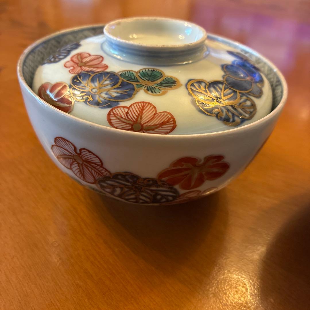 古伊万里　蓋付茶碗　4客