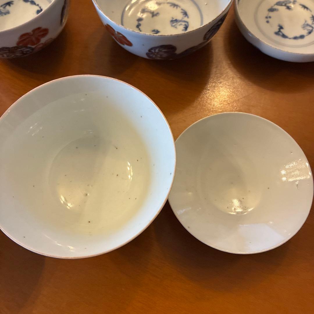 古伊万里　蓋付茶碗　4客