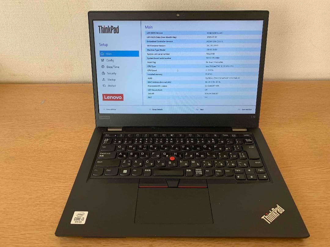 ThinkPad-L13 i3 10世代 8G SSD128GB 中古動作品