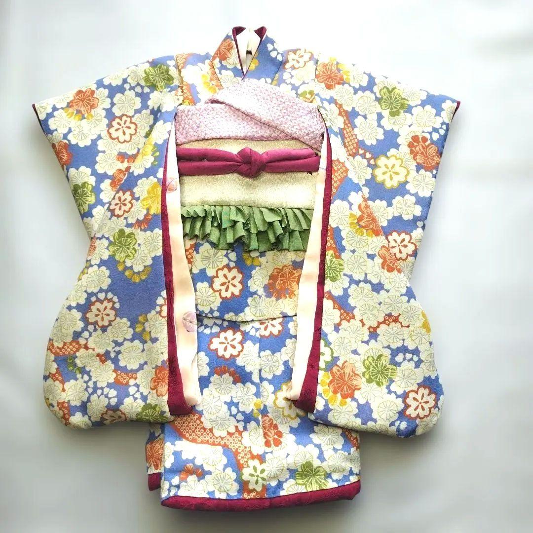 桜柄　１５号　袷着物　帯セット　市松人形