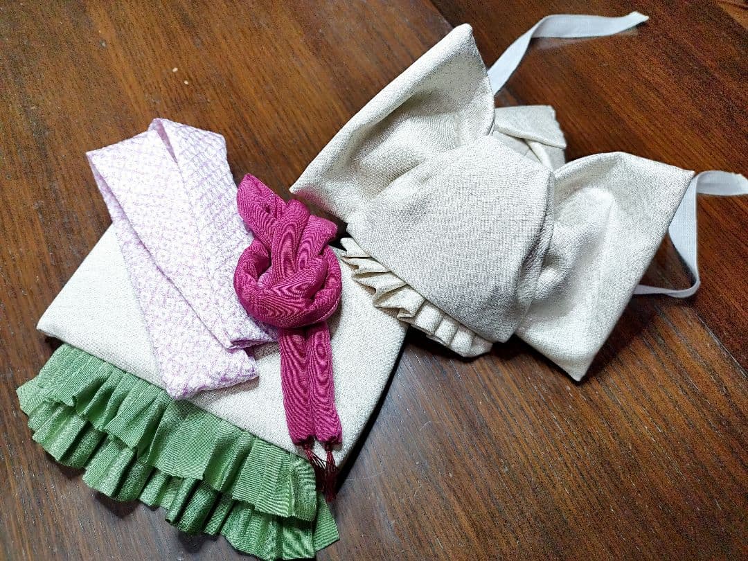 桜柄　１５号　袷着物　帯セット　市松人形