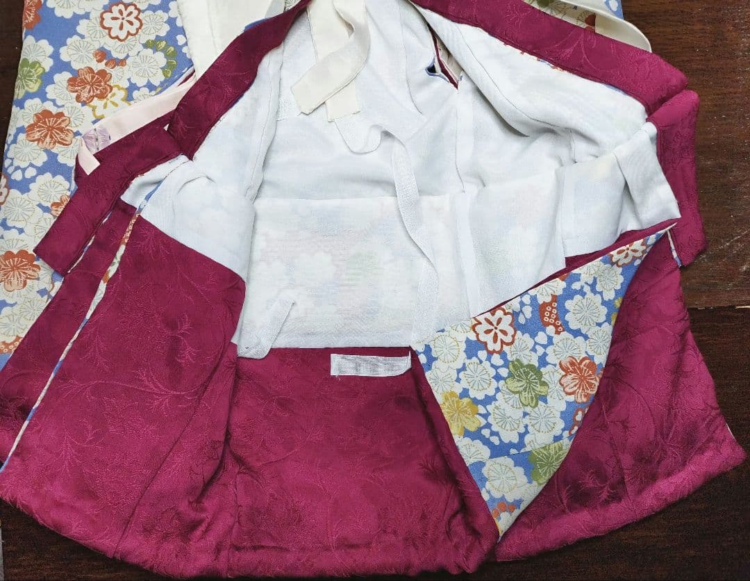 桜柄　１５号　袷着物　帯セット　市松人形