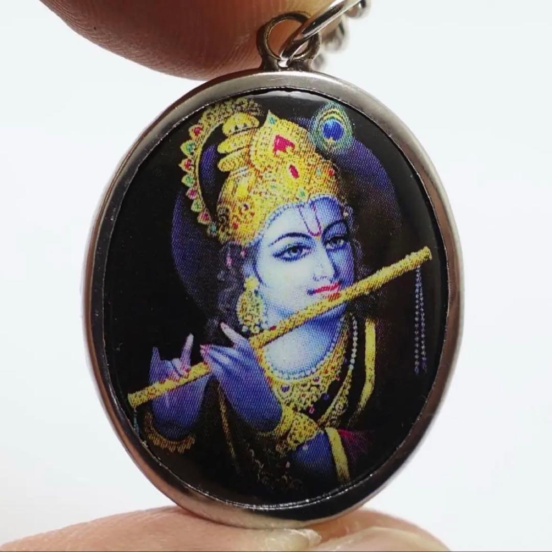 オーム ペンダント ネックレス 316Lステンレス クリシュナ神 ロープチェーン