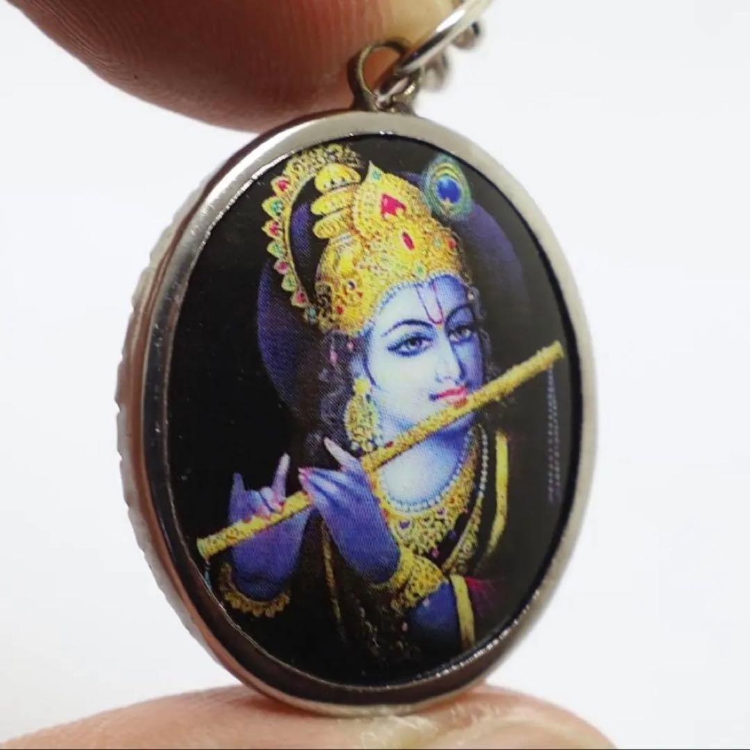 オーム ペンダント ネックレス 316Lステンレス クリシュナ神 ロープチェーン