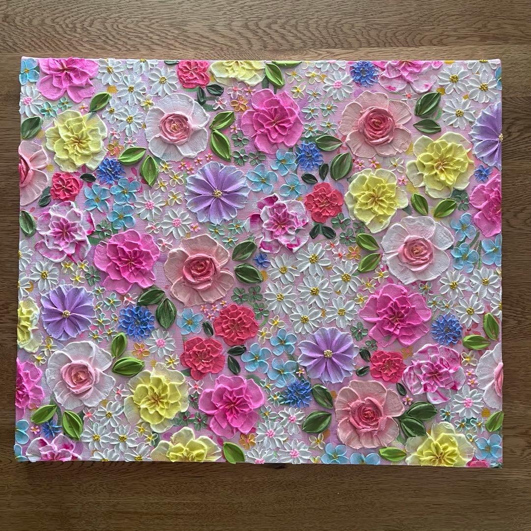 癒しのインテリアblooming joy＊ピンク系フラワーアート／キャンバス原画