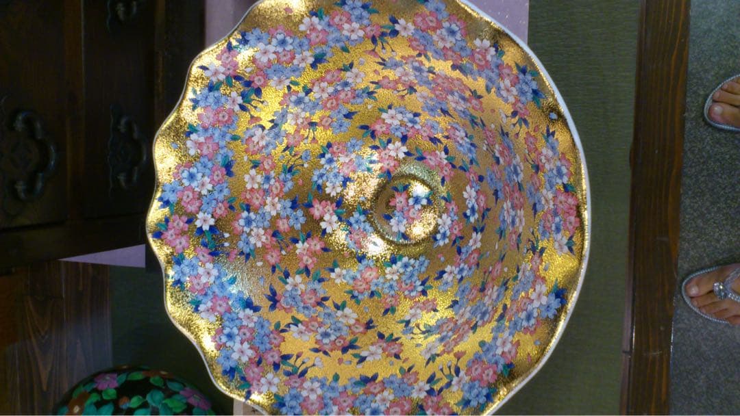 花柄金色装飾ボウル 大　木箱有り　新品