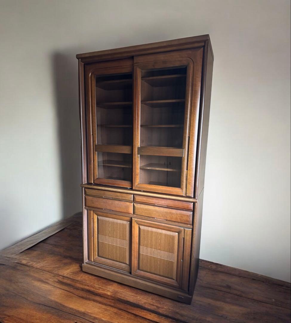 昭和レトロ 食器棚 本棚　上下分割可 木製キッチンボード 幅105cm