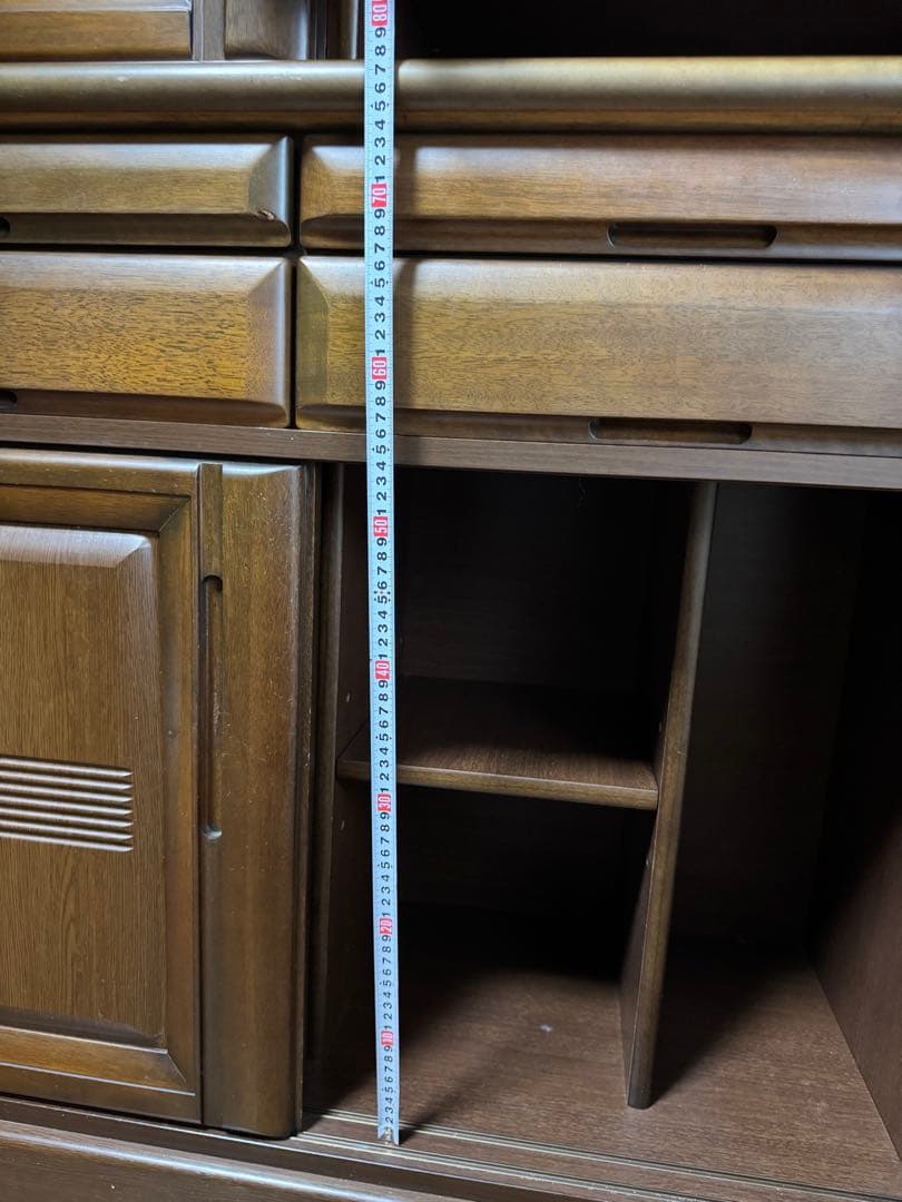 昭和レトロ 食器棚 本棚　上下分割可 木製キッチンボード 幅105cm