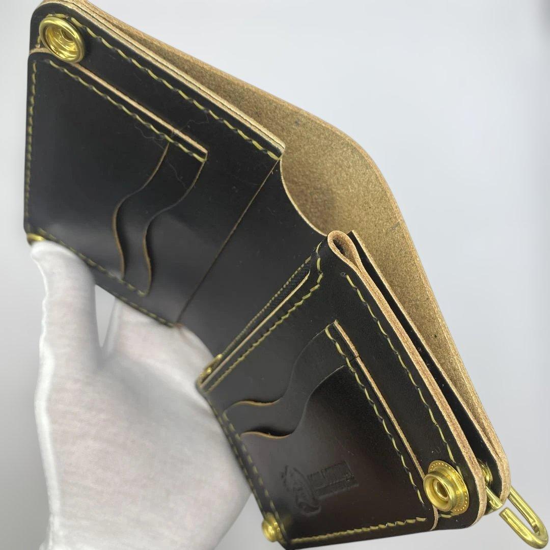 お札折らずに収納できる無骨な手染めミドルトラッカーウォレット BTW01