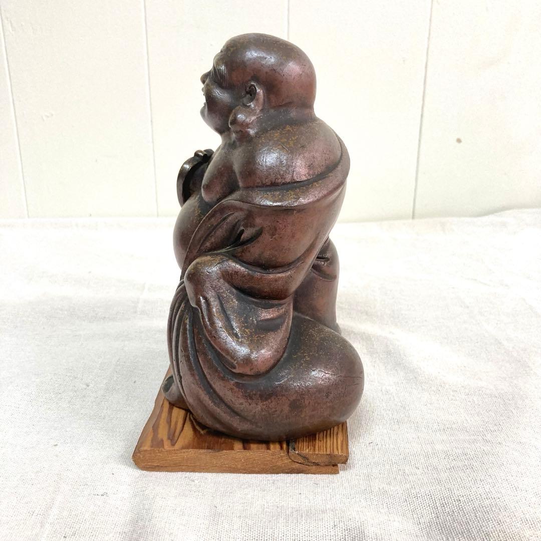 備前焼 布袋様 陶像 木製台座付き 時代物 焼き物 伝統工芸