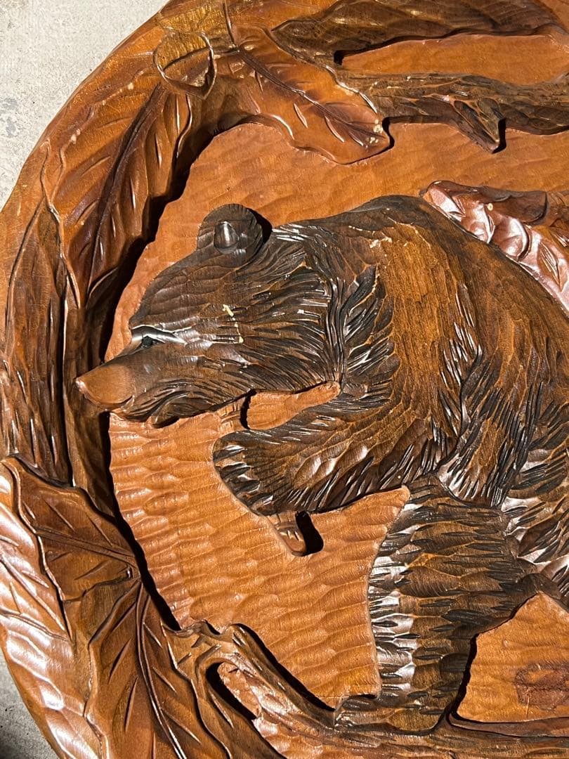 70'sアイヌ民藝 木彫り熊 レリーフ44cm／壁掛け郷土玩具 ヴィンテージ