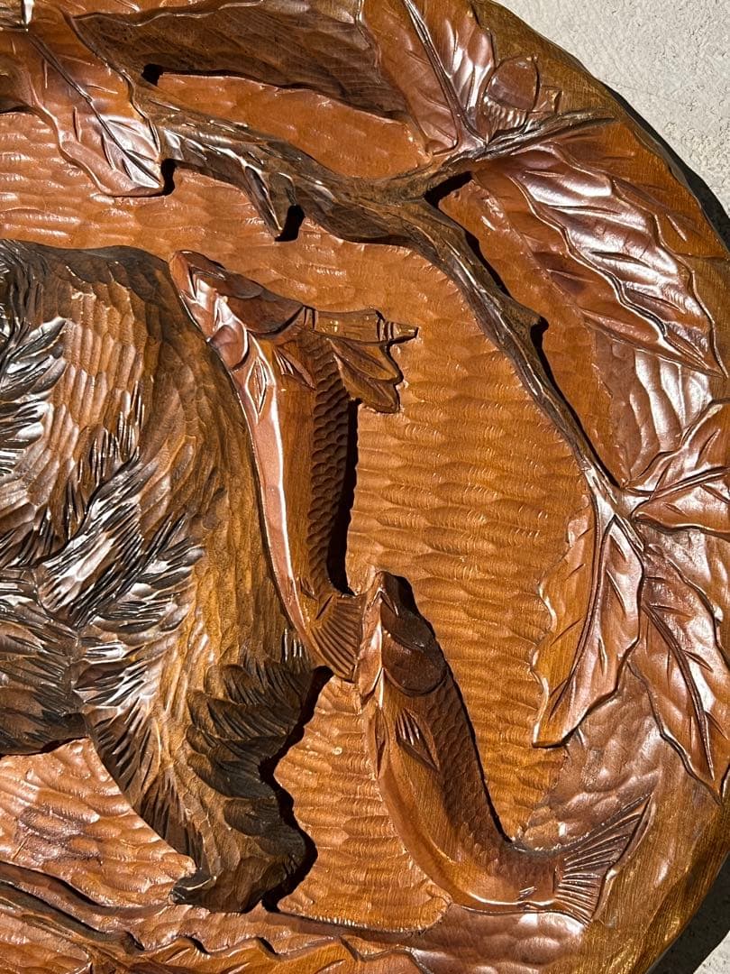 70'sアイヌ民藝 木彫り熊 レリーフ44cm／壁掛け郷土玩具 ヴィンテージ