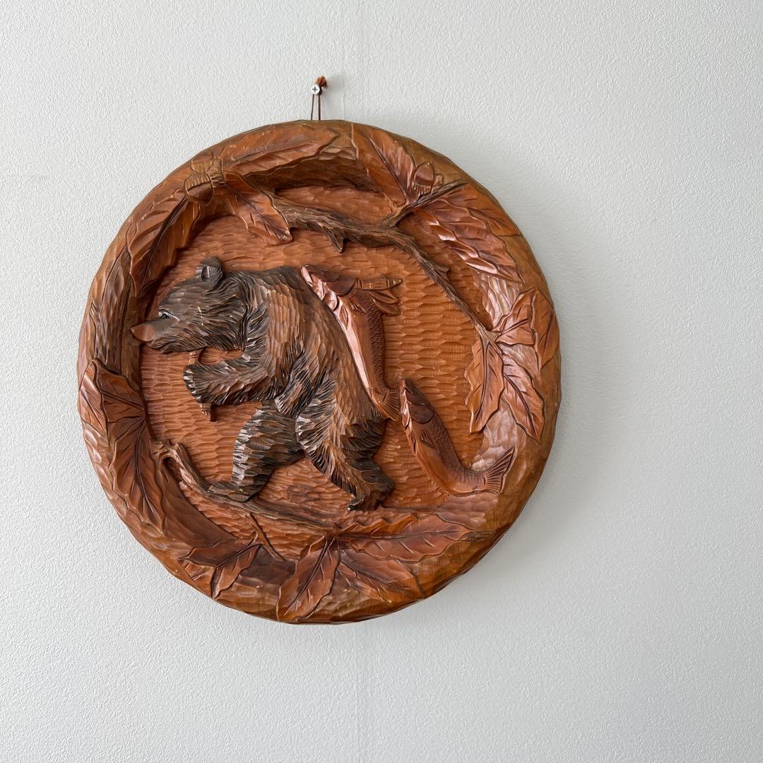 70'sアイヌ民藝 木彫り熊 レリーフ44cm／壁掛け郷土玩具 ヴィンテージ