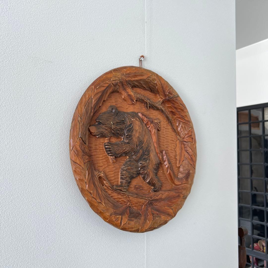 70'sアイヌ民藝 木彫り熊 レリーフ44cm／壁掛け郷土玩具 ヴィンテージ