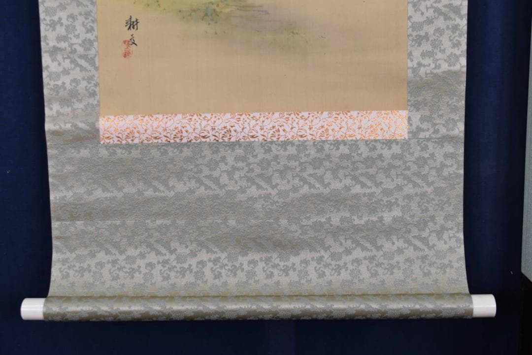 【真作】耕文/柳下漁婦図/漁夫図/掛軸/名家伝来/AA-759