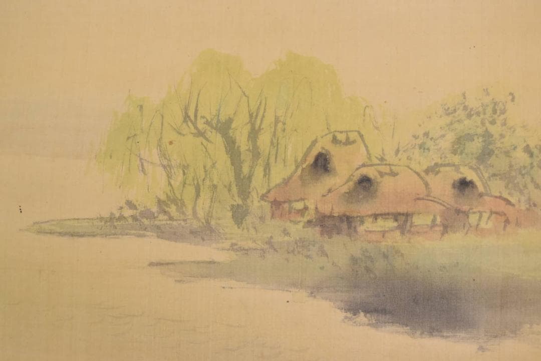 【真作】耕文/柳下漁婦図/漁夫図/掛軸/名家伝来/AA-759