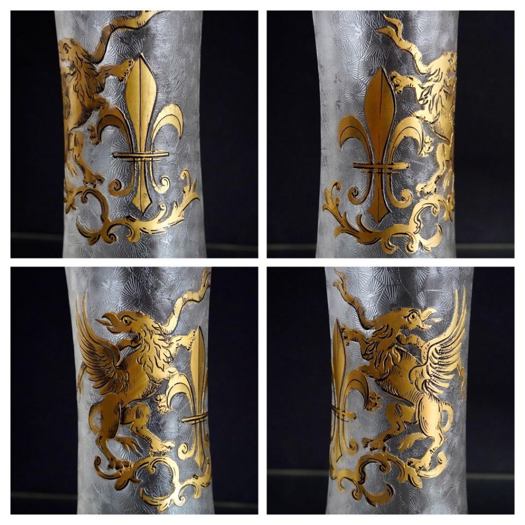 極美品★1900年オールドサンルイ アシッドエッチング＆金彩 花瓶ペア★極希少