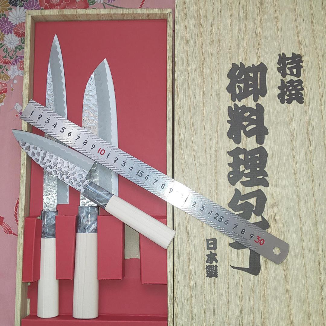 【贈り物に！】関藤平 鎚起 柳刃（刺身） 三徳 小出刃 包丁セット（箱あり）
