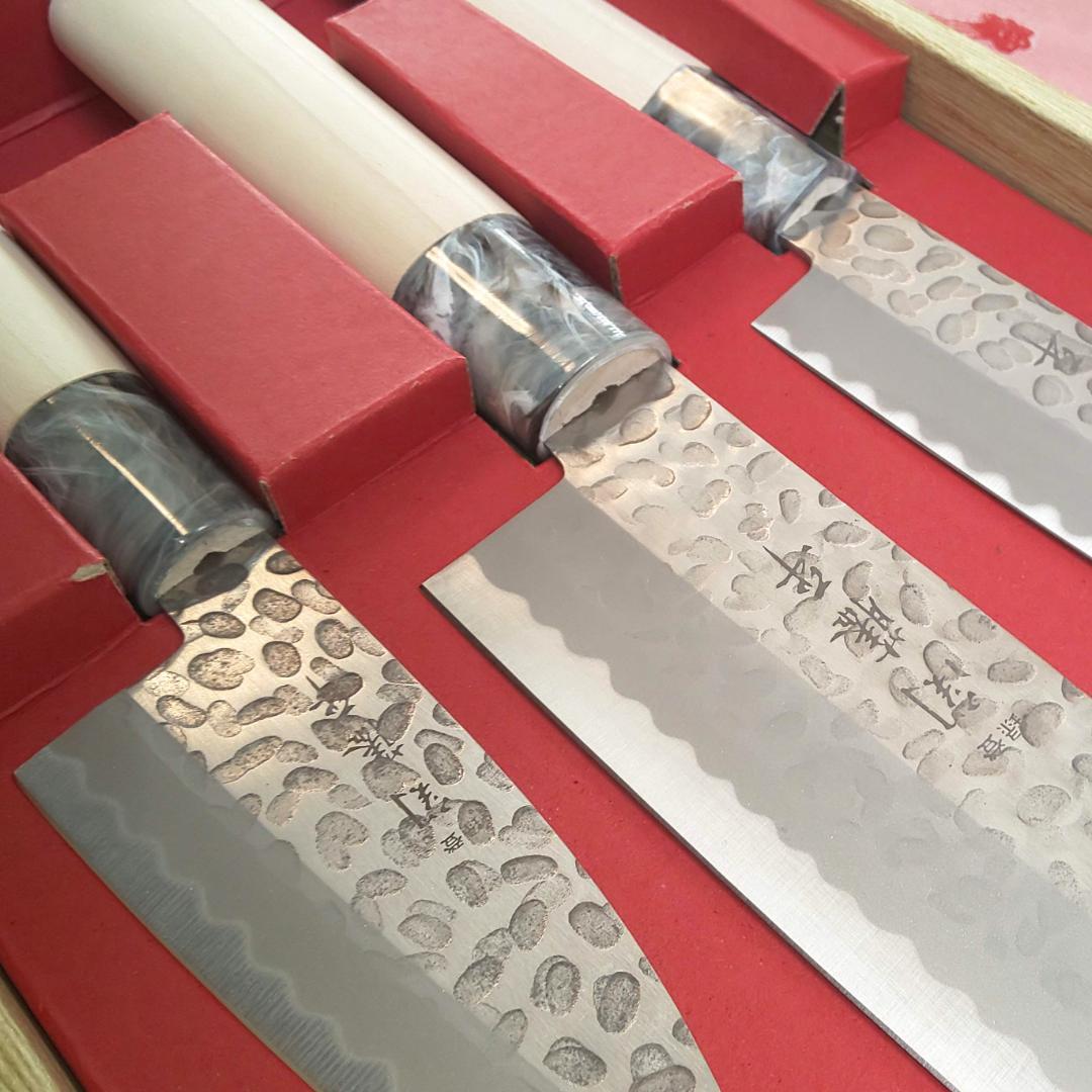 【贈り物に！】関藤平 鎚起 柳刃（刺身） 三徳 小出刃 包丁セット（箱あり）