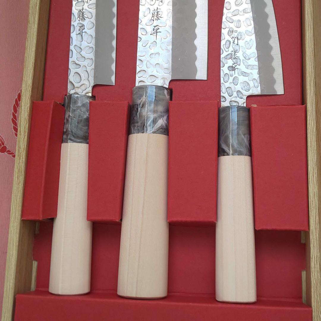 【贈り物に！】関藤平 鎚起 柳刃（刺身） 三徳 小出刃 包丁セット（箱あり）
