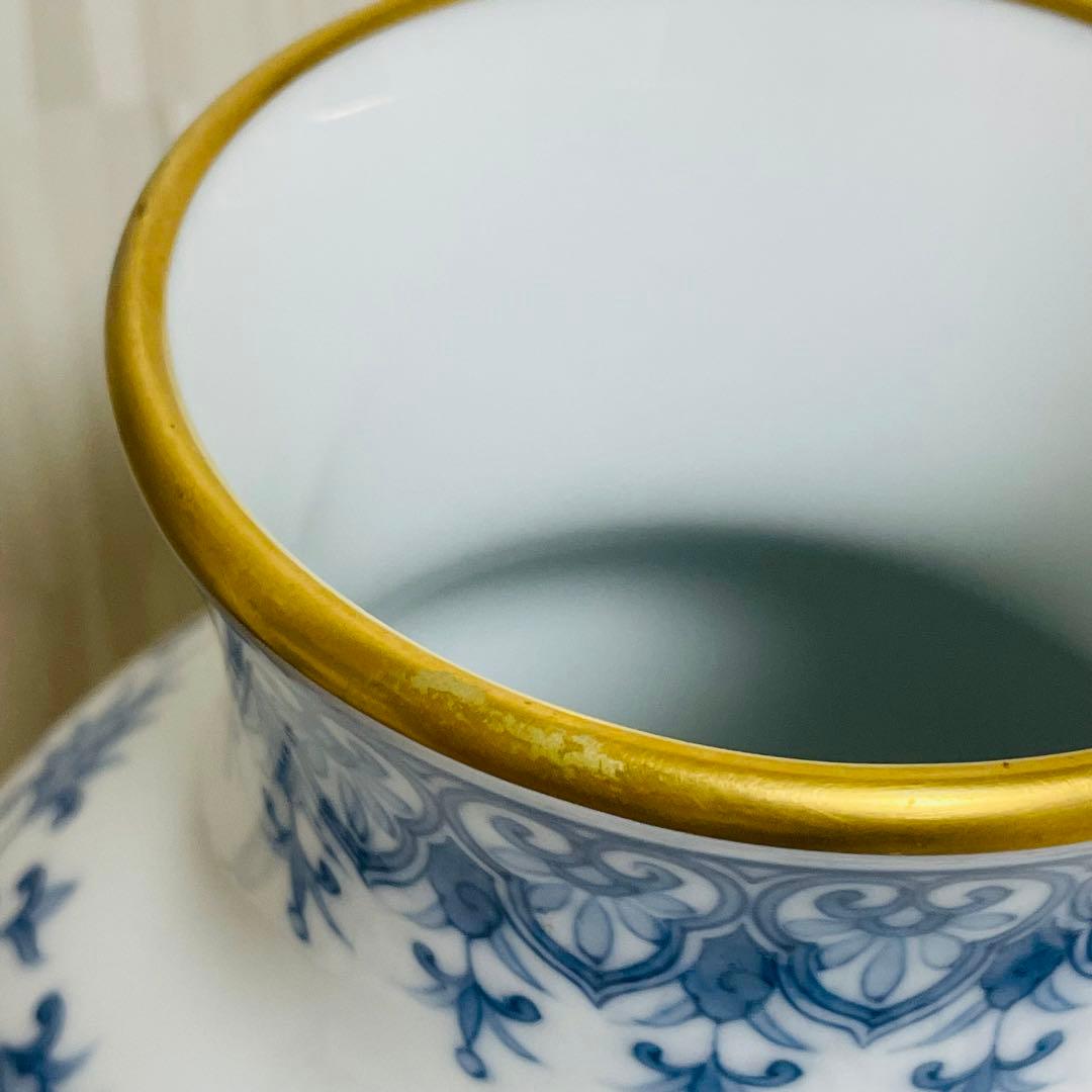 大型 大倉陶園 呉須唐草 花瓶 花器 フラワーベース 壺 36cm