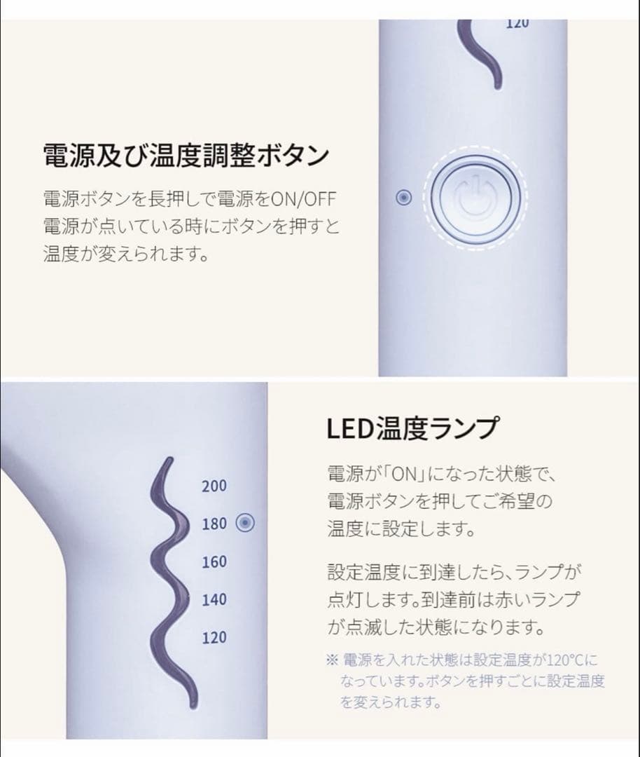 VODANA ウェーブヘアアイロン クリーミーブルー40mm （箱あり）