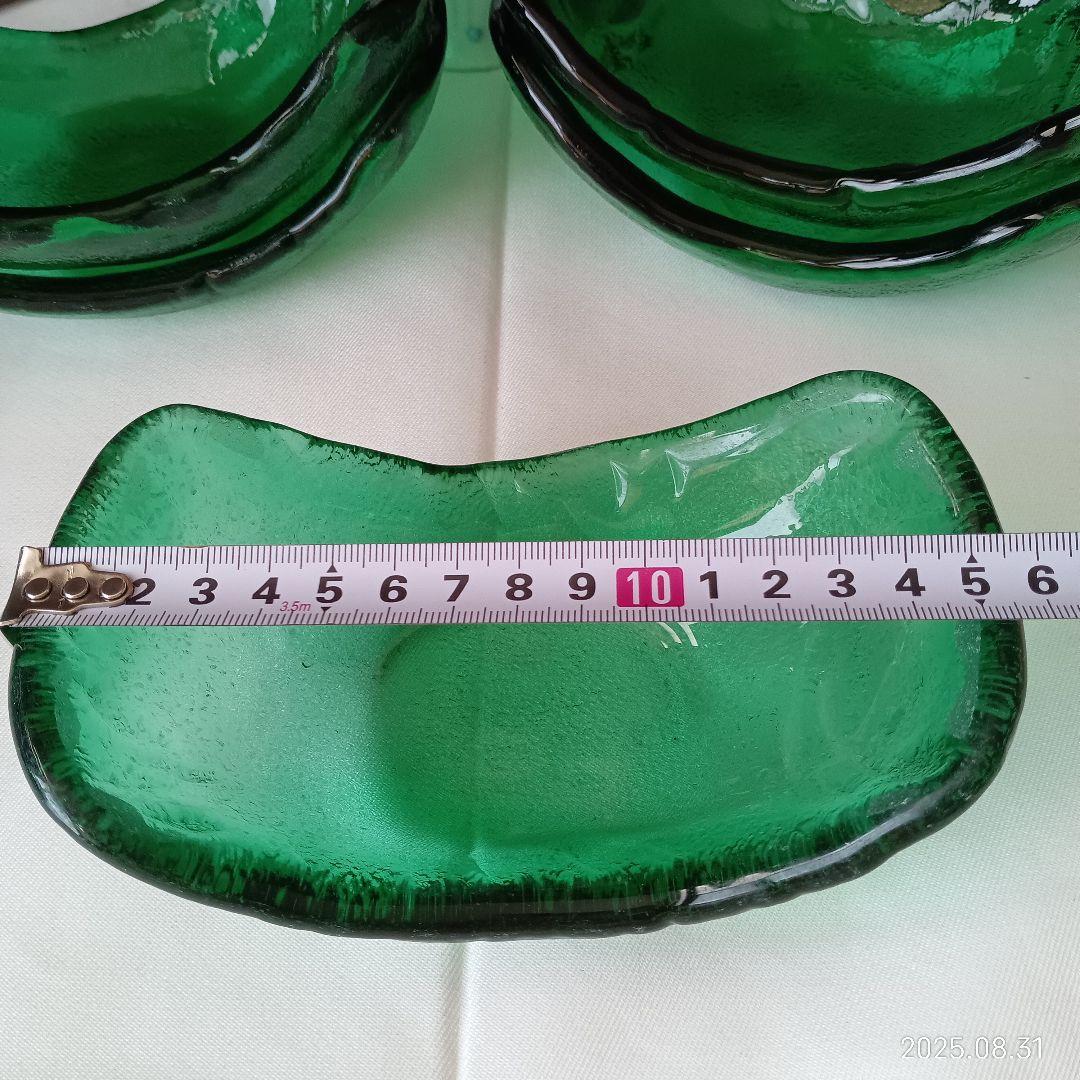 工芸緑色波型ガラスボウル30個セット